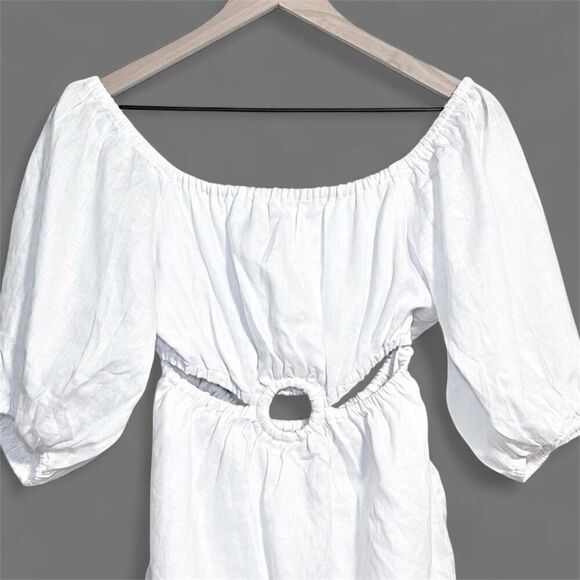 Faithfull The Brand Almero Mini Dress - Plain White Size 6 Boho Linen NWT - Picture 5 of 16